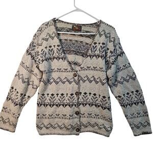 Alps Women's Cream Cardigan Large Fair Isle Cotton Grandpa Core Vintage USA